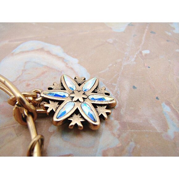 Alex & Ani Slide Bangle Charm Bracelet Crystal Snowflake Path Symbols Gold Tone - Picture 6 of 7